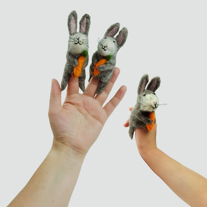  Finger Puppet - Gray Bunny With Carrot