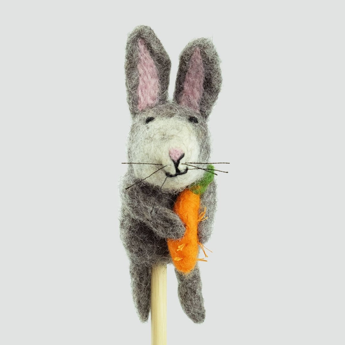  Finger Puppet - Gray Bunny With Carrot