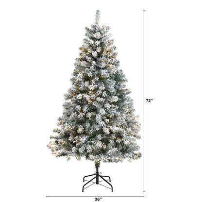  Flocked Rock Springs Spruce Tree | 6' Pre-Lit Artificial Christmas Tree