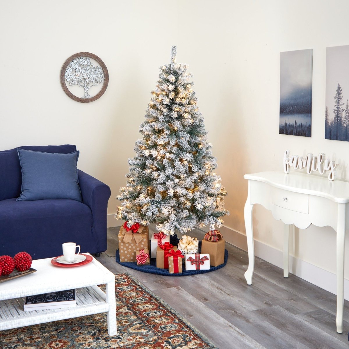  Flocked Rock Springs Spruce Tree | 6' Pre-Lit Artificial Christmas Tree