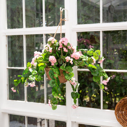  Geranium Hanging Basket – Artificial Silk Plant (Red Or Pink)