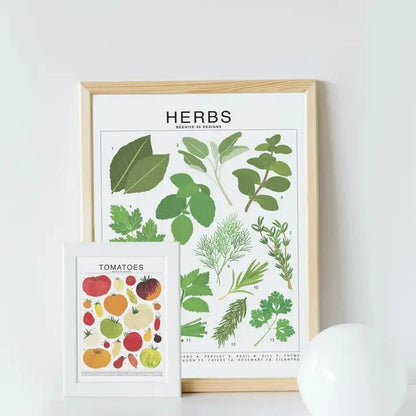  Herbs Species ID Chart - Botanical Garden Art Print