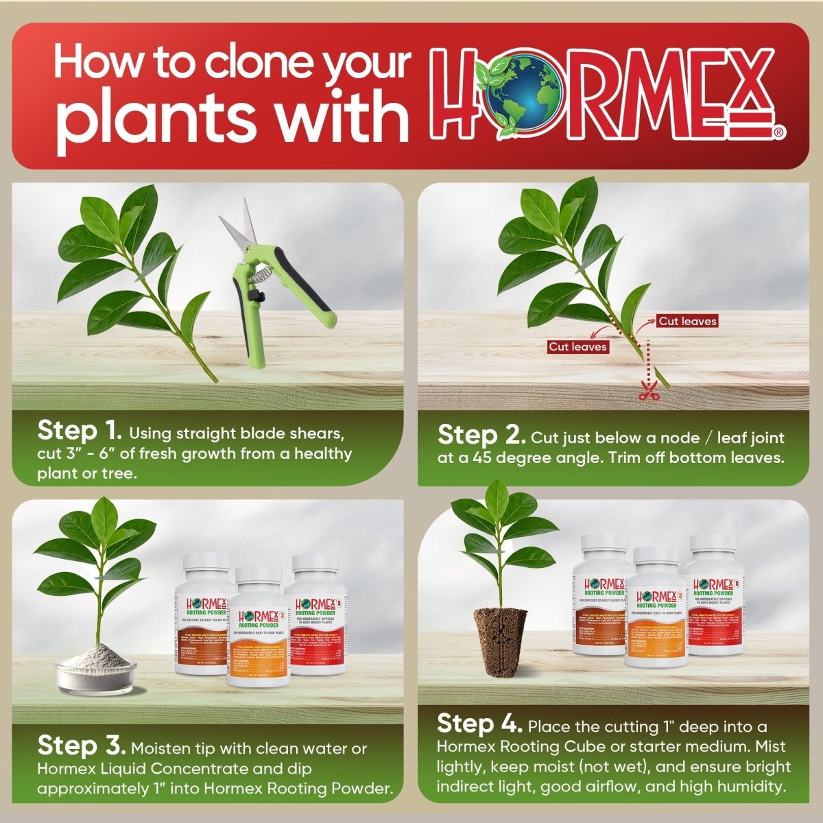  Hormex Rooting Powder Pack – #3, #8 & #16 High-Strength Cloning Kit For Semi-Softwood To Hardwood Cuttings
