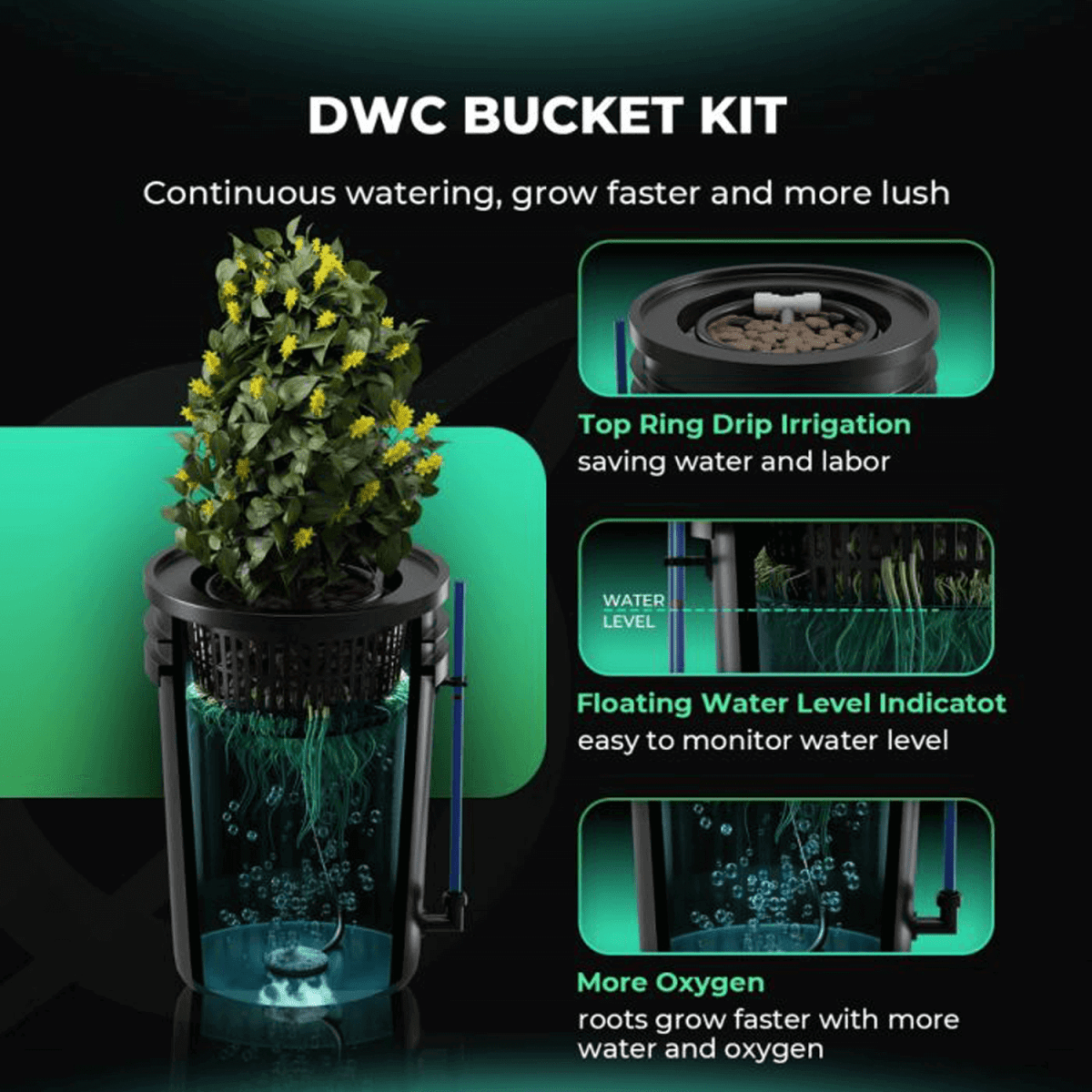  Mars Hydro 5-Gallon Deep Water Culture Hydroponic System Kit With 2 Buckets