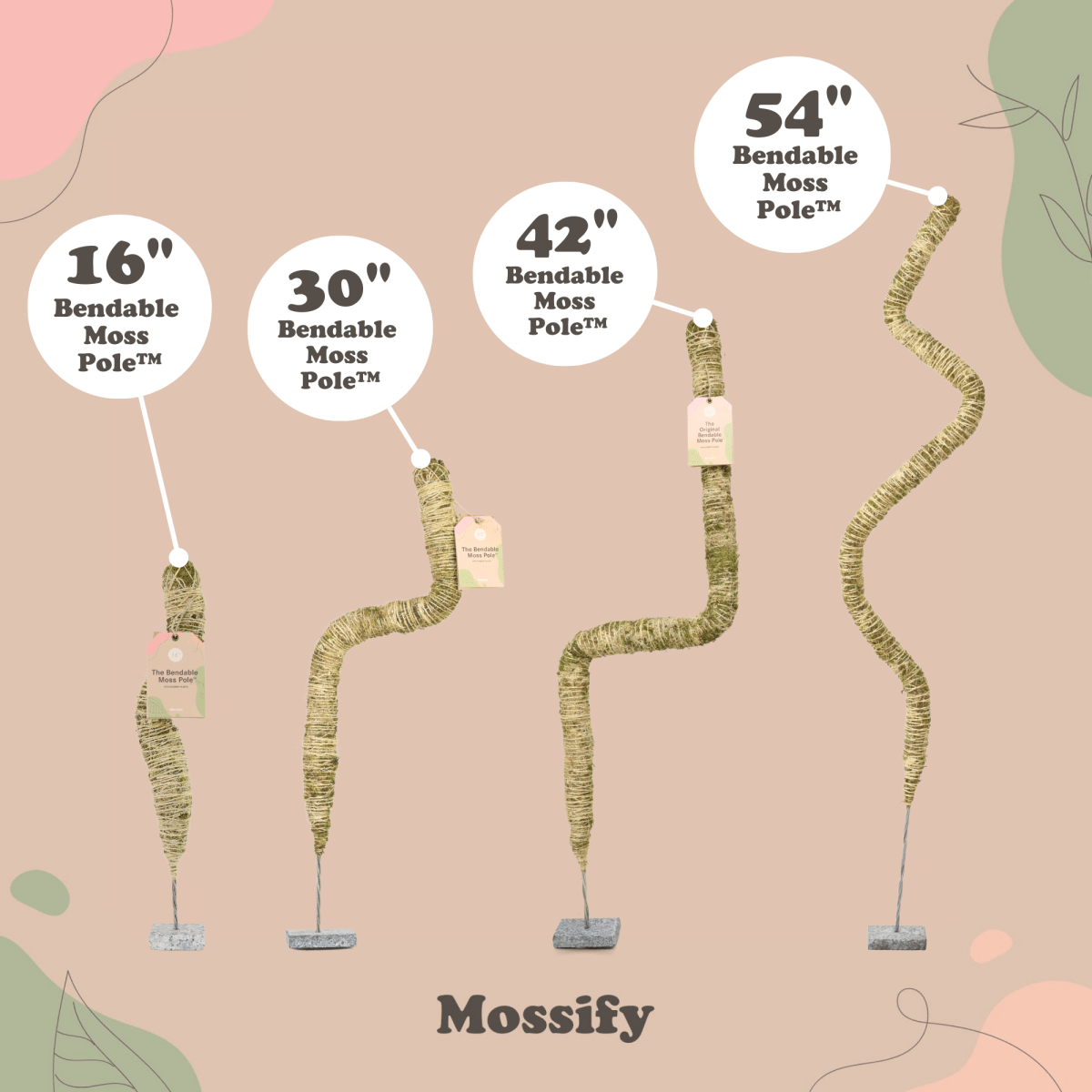  Original Bendable Moss Pole™ By Mossify (16"–54") | Flexible Plant Support