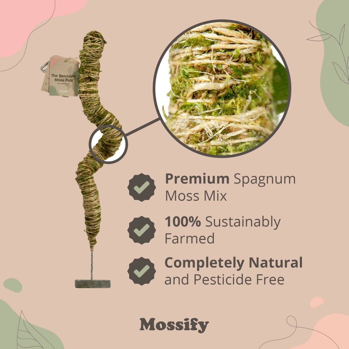  Original Bendable Moss Pole™ By Mossify (16"–54") | Flexible Plant Support