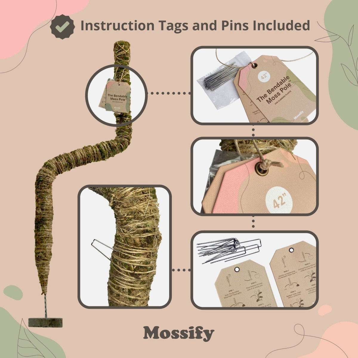  Original Bendable Moss Pole™ By Mossify (16"–54") | Flexible Plant Support