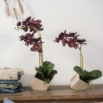  Purple Artificial Silk Orchid Potted Flower Arrangement (Small & Large)