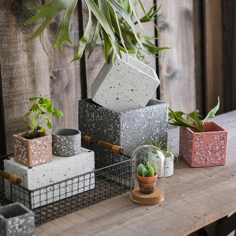  Speckled Cement Planter In Various Shape, Colors, And Sizes