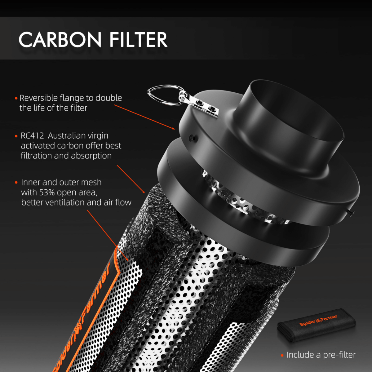  Spider Farmer Grow Kit 6" Inline Duct Fan And Carbon Filter Combo