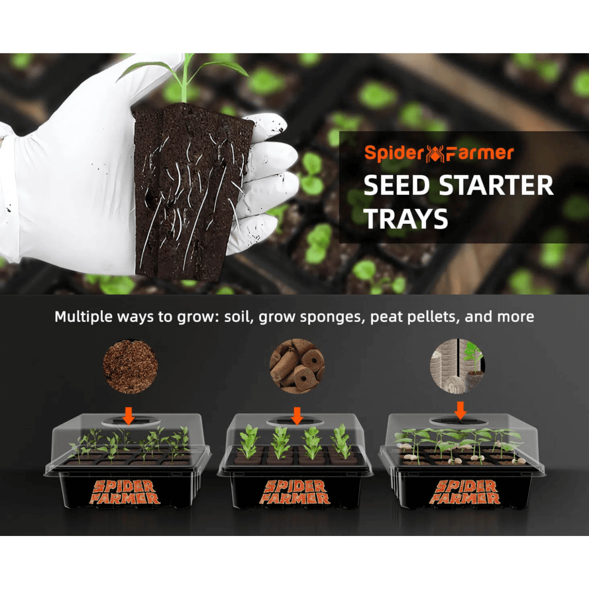  Spider Farmer Seed Starting Trays (4-Pack) | 12-Cell Trays With Domes For Optimal Germination