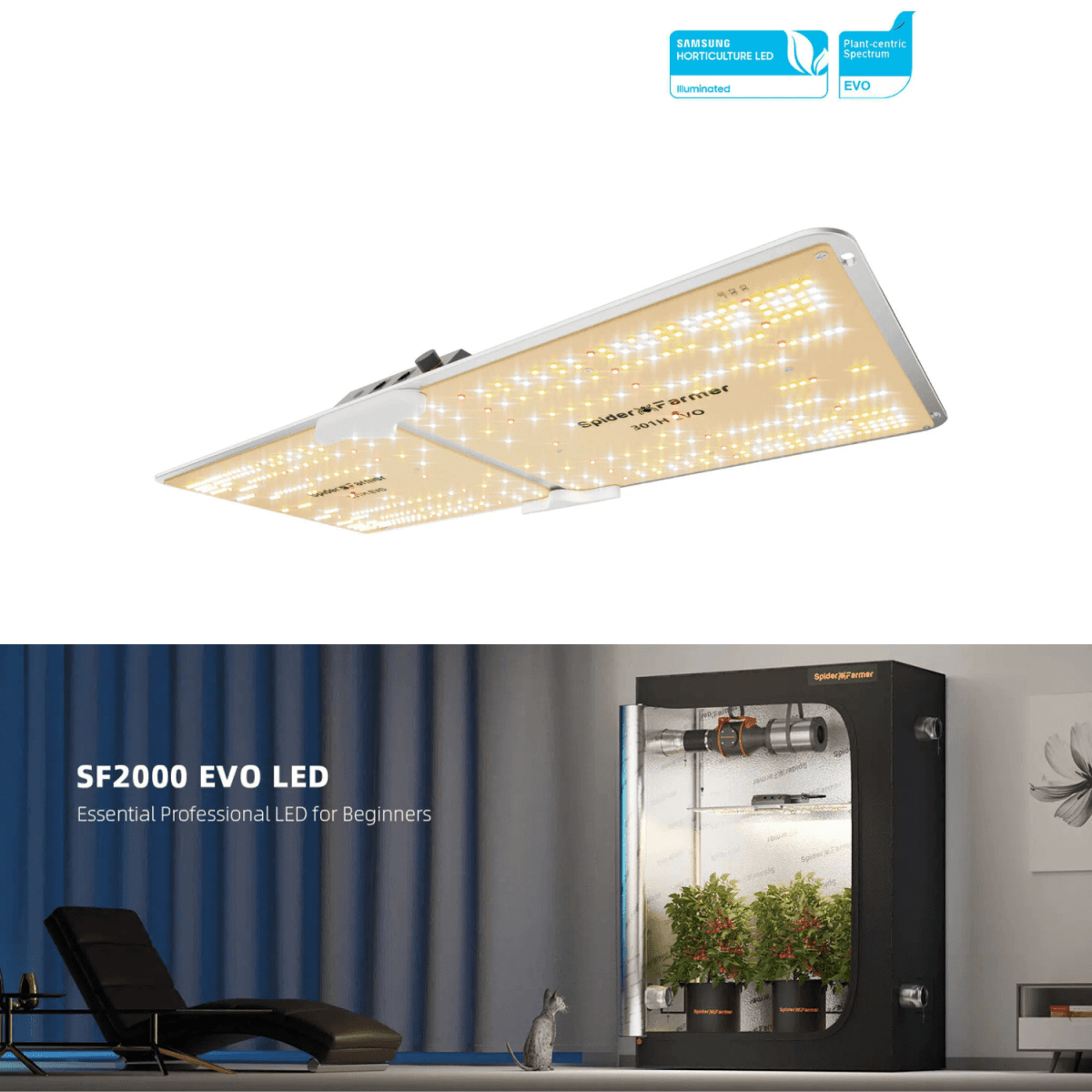  Spider Farmer SF2000 200W Dimmable Full Spectrum LED Grow Light