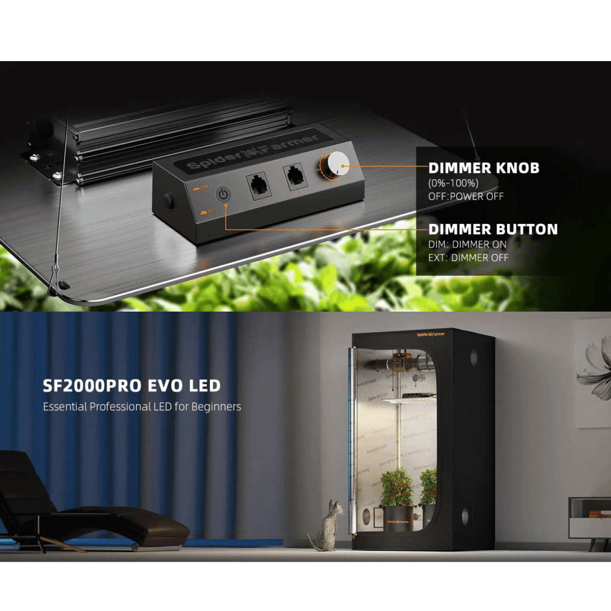  Spider Farmer SF2000Pro 200W Dimmable Full Spectrum LED Grow Light