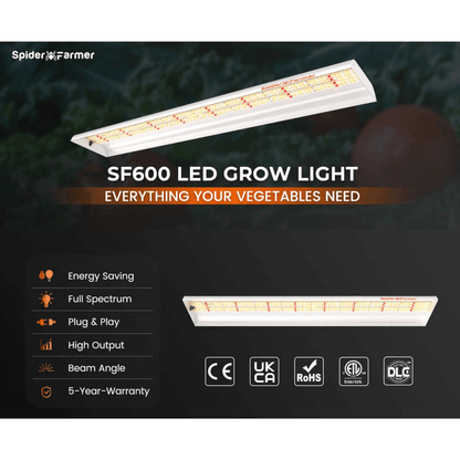  Spider Farmer SF600 74W LED Veg Grow Light | Full Spectrum Energy-Efficient Lighting