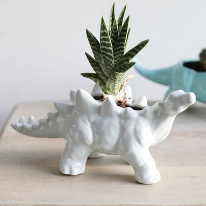  White Stegosaurus Dinosaur Planter Pot